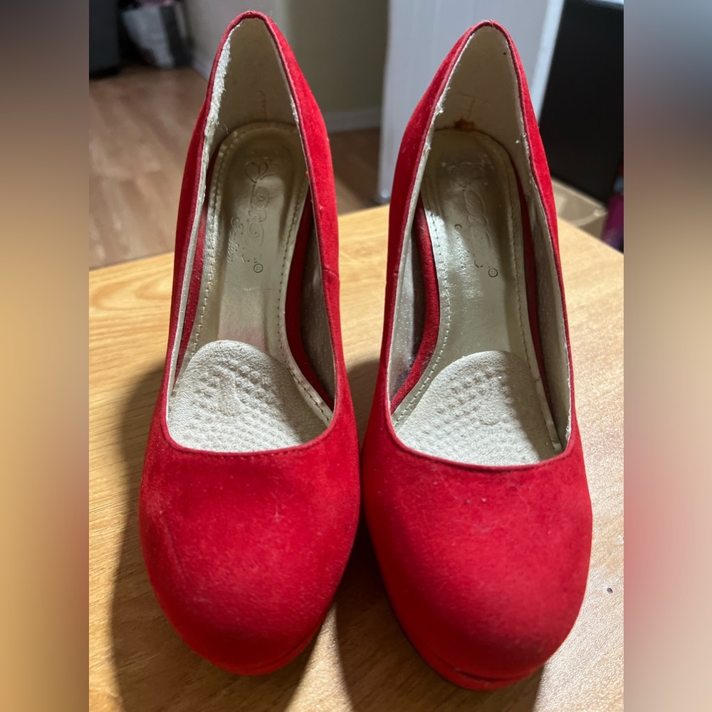 Red high heel shoes